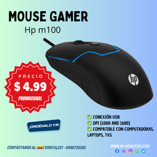 MOUSE HP M100 OPTICO FOR GAMING WIRED BLACK