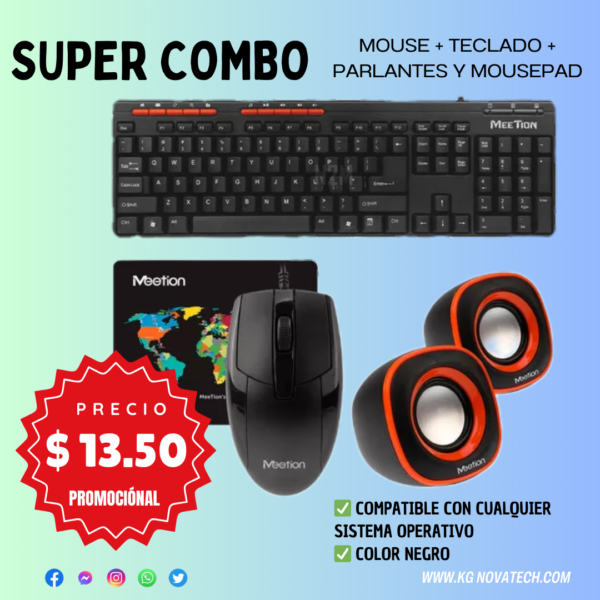 COMBO 3 EN 1 TECLADO + MOUSE + PALTANTES MEETION MT-C105