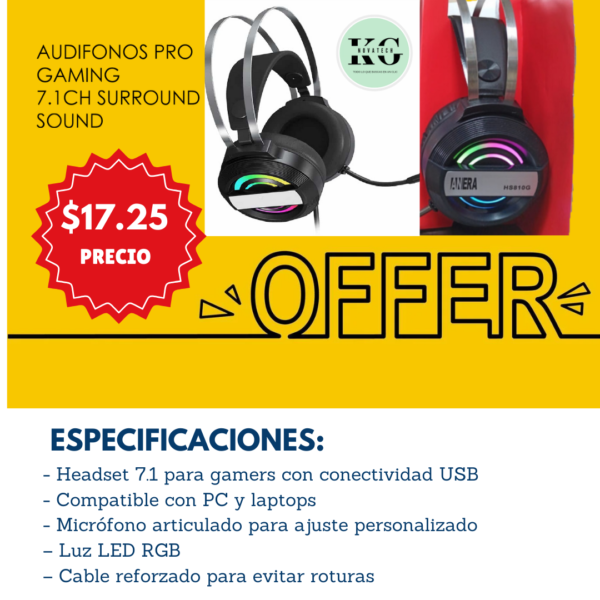 AUDIFONO GAMING 7,1 CANALES USB