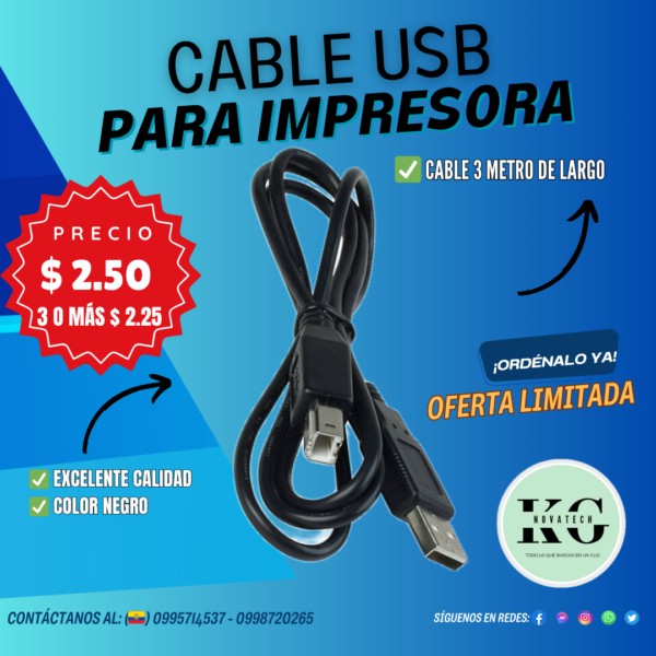 CABLE USB PARA IMPRESORA 3M NEGRO