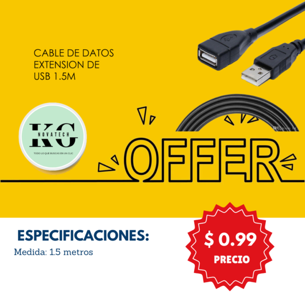 CABLE DE DATOS EXTENSION DE USB 1,5M