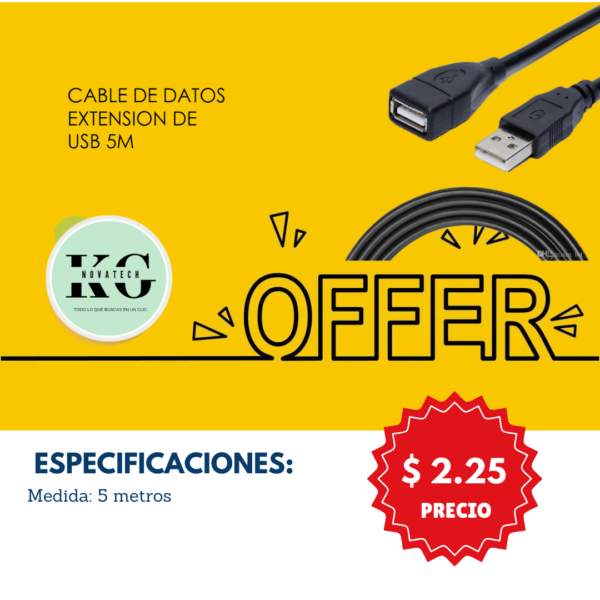 CABLE DE DATOS EXTENSION DE USB 5M