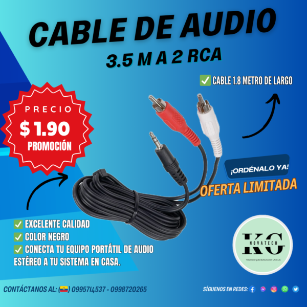 CABLE AUDIO 3,5M A 2RCA 1,8M NEGRO