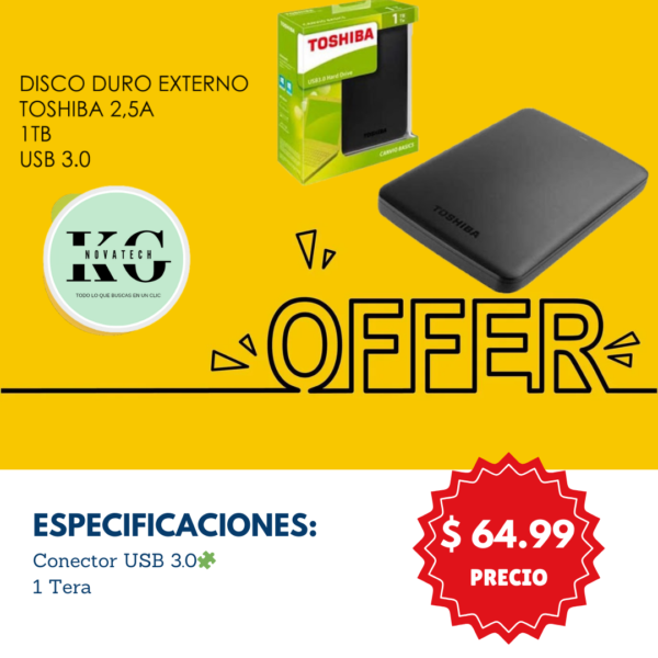 DISCO DURO EXTERNO 2,5Â¨ TOSHIBA PORTATIL 1TB CANVIO USB 3,0 NEGRO