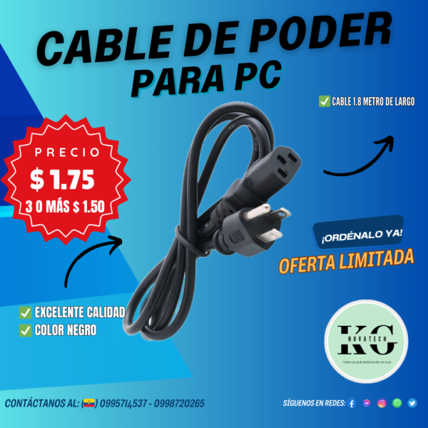 CABLE DE PODER PARA PC 1,8M