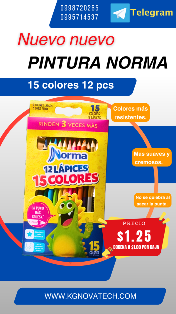 PINTURAS NORMA 15 COLORES 12 PCS