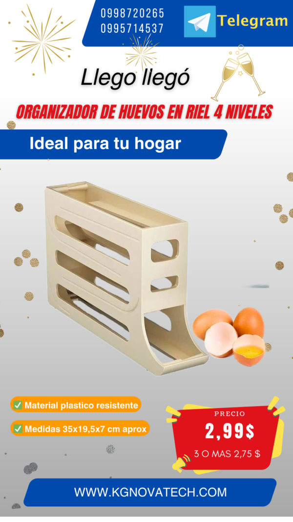 ORGANIZADOR DE HUEVOS EN RIEL 4 NIVELES - Imagen 2